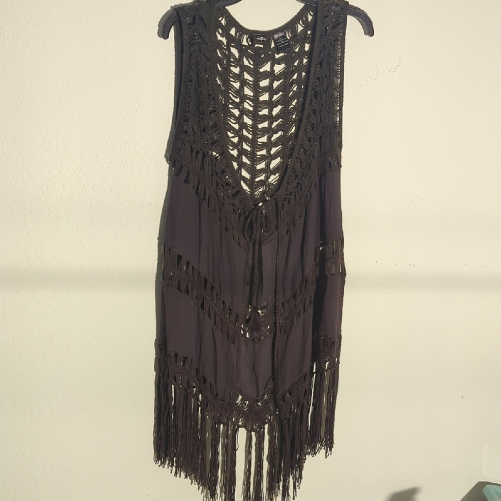 Daytrip Brown Fringe Swim Coverup